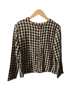 Vintage Tymings Brown Cream Gingham Button Front Cardigan Sweater Medium